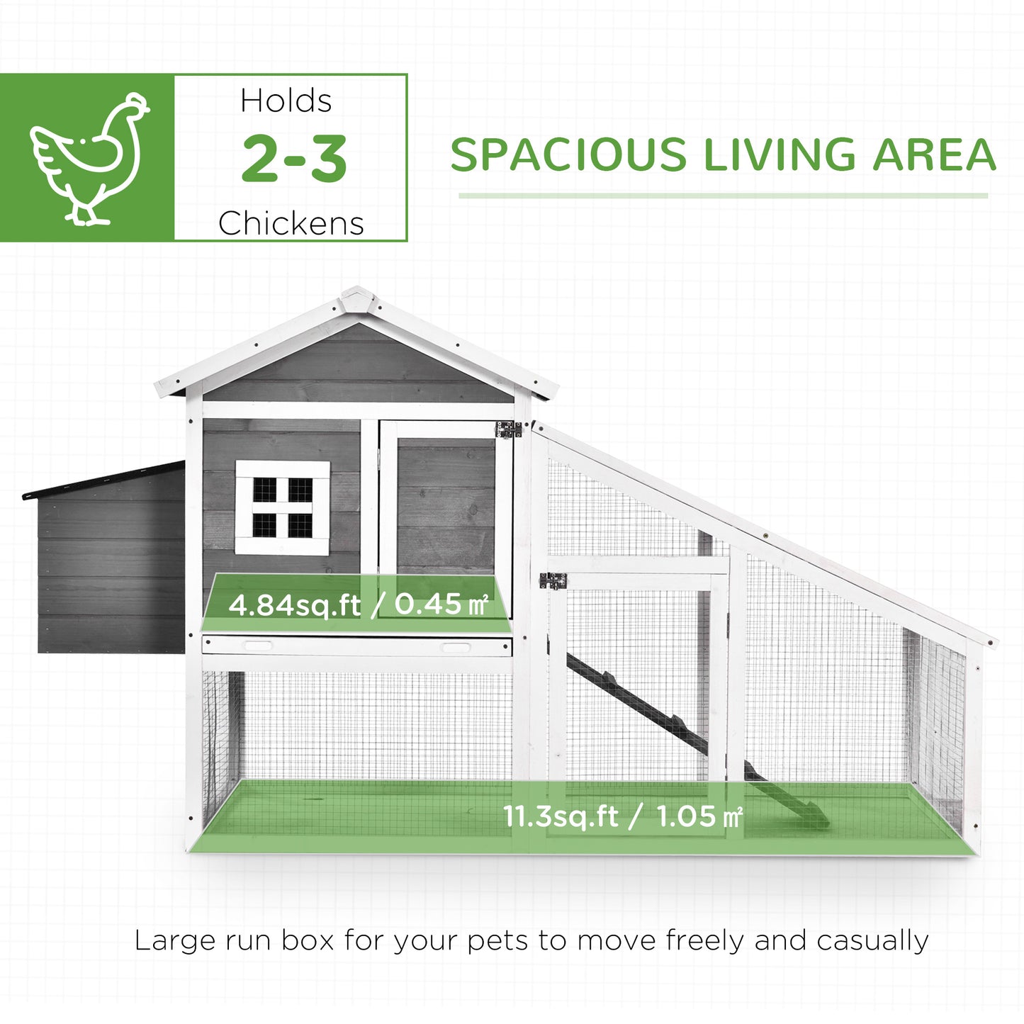 PawHut 69" Chicken Coop Wooden Backyard Poultry Hen Cage, Rabbit Hutch Pen, with Run w/ Nesting Box, Removable Tray for Easy Cleaning, Asphalt Roof, and Safe Lockable Door