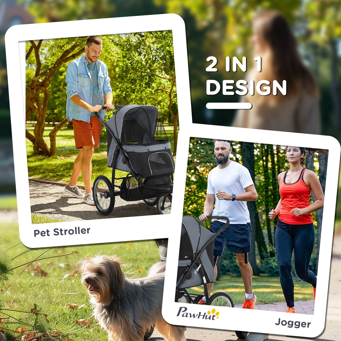 PawHut Pet Stroller for Small Dogs and Medium Dogs with Adjustable Canopy, Safety Tether, Storage Basket, Gray