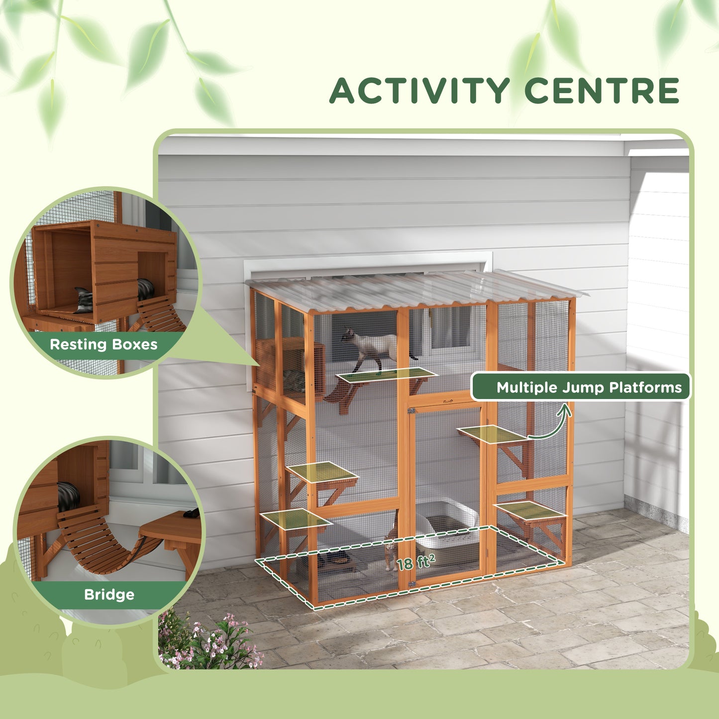 PawHut Catio Cat Window Box Outside Enclosure with Bridge Platforms