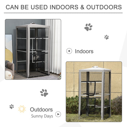 PawHut 79"H Cat House Kitten Enclosure Mesh Playpen Steel Frame with 3 Platforms, 2 Doors and 4 Sandbags for Stability, Indoor/Outdoor