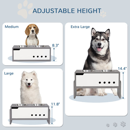 PawHut Elevated Dog Bowls, 3 Height Adjustable Raised Dog Bowls w/ Slow Feeder Mat, Stand, for Medium to Extra Large Dogs