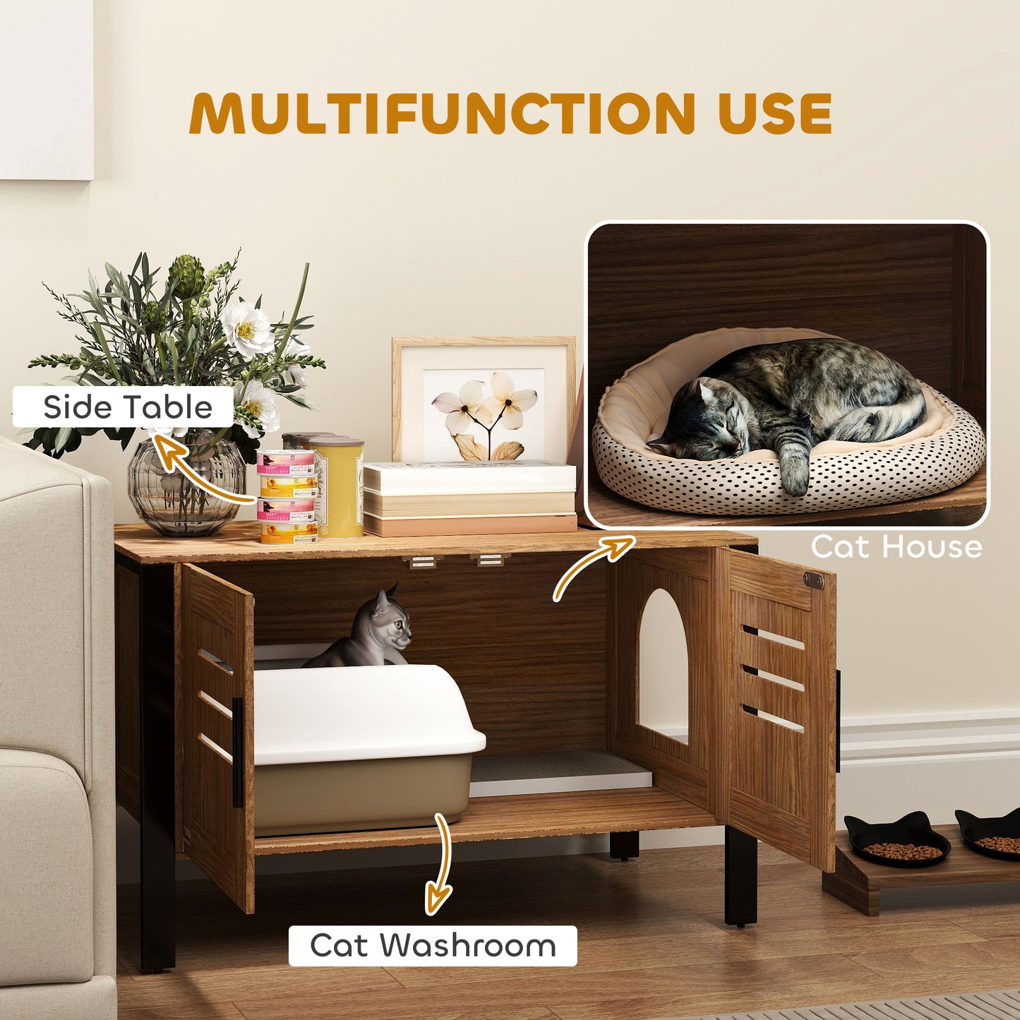 PawHut Cat Litter Box Enclosure w/ Scratching Board – Dark Brown (31.5")