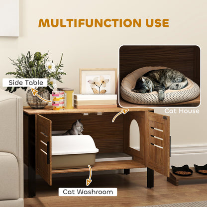PawHut Cat Litter Box Enclosure w/ Scratching Board – Dark Brown (31.5")