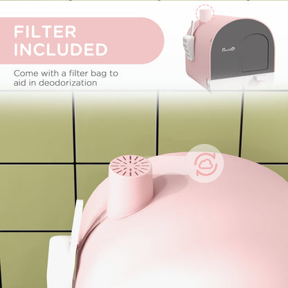 PawHut Cat Litter Box with Lid with Scoop and Filter, Pink