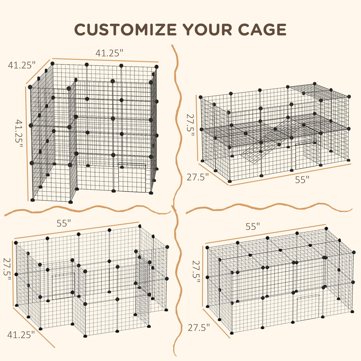PawHut 36 Panels Small Animal Playpen with Door, DIY C & C Cage for Guinea Pigs with Ramp, Portable Metal Wire Yard for Rabbit, Hedgehogs, 14 x 14 in