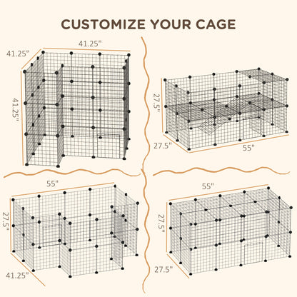 PawHut 36 Panels Small Animal Playpen with Door, DIY C & C Cage for Guinea Pigs with Ramp, Portable Metal Wire Yard for Rabbit, Hedgehogs, 14 x 14 in