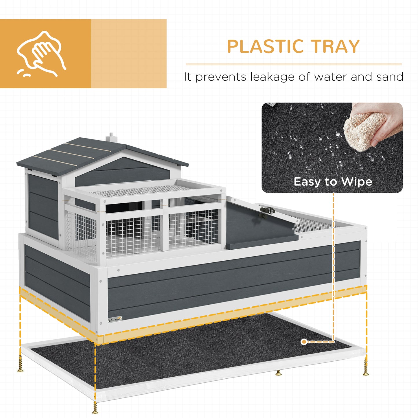 PawHut 3-Room Tortoise Habitat House w/ Balcony & 2 Stories, 44" x 25.5" x 23", Gray
