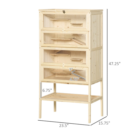 PawHut 5-Tier Wooden Hamster Cage Mice Habitat Rat Habitat with Openable Top, Front Door and Storage Shelf
