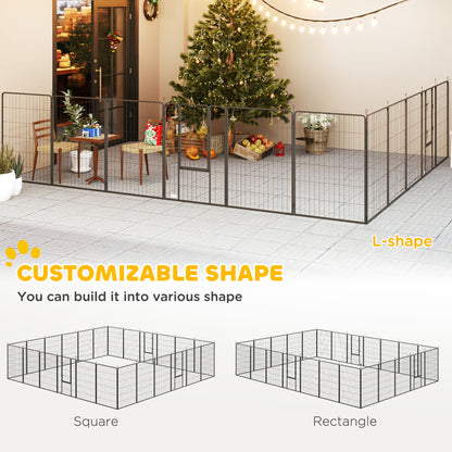PawHut Dog Playpen for Indoor Outdoor, 24 Panels 44.5" H Puppy Playpen with Lockable Door, DIY Shape Pet Exercise Fence, Black