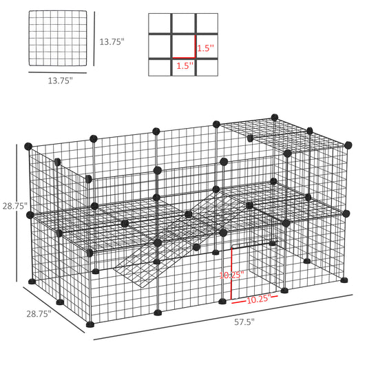 PawHut 36 Panels Small Animal Playpen with Door, DIY C & C Cage for Guinea Pigs with Ramp, Portable Metal Wire Yard for Rabbit, Hedgehogs, 14 x 14 in