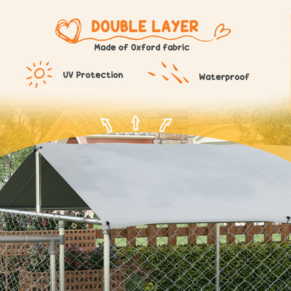PawHut 19.7' x 7.5' x 4.9' Outdoor Dog Kennel for Large-Sized Dogs with Waterproof UV Resistant Roof, Silver