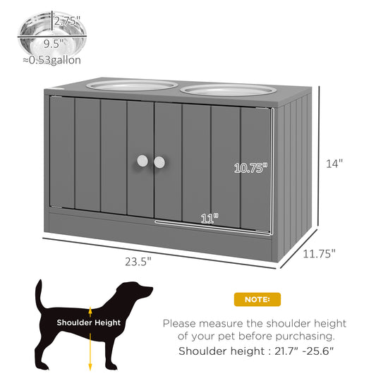 PawHut Elevated Dog Bowls with Storage Cabinet Containing Large 44L Capacity, Gray