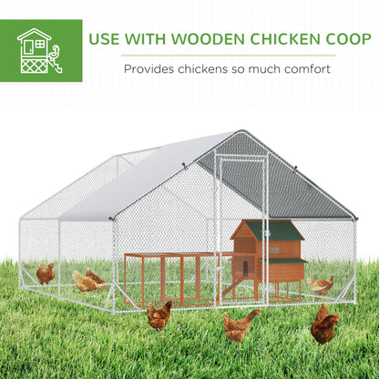 PawHut 10' x 13' x 6.5' Metal Frame Chicken Run, Outdoor Hen House with Cover & Lockable Door