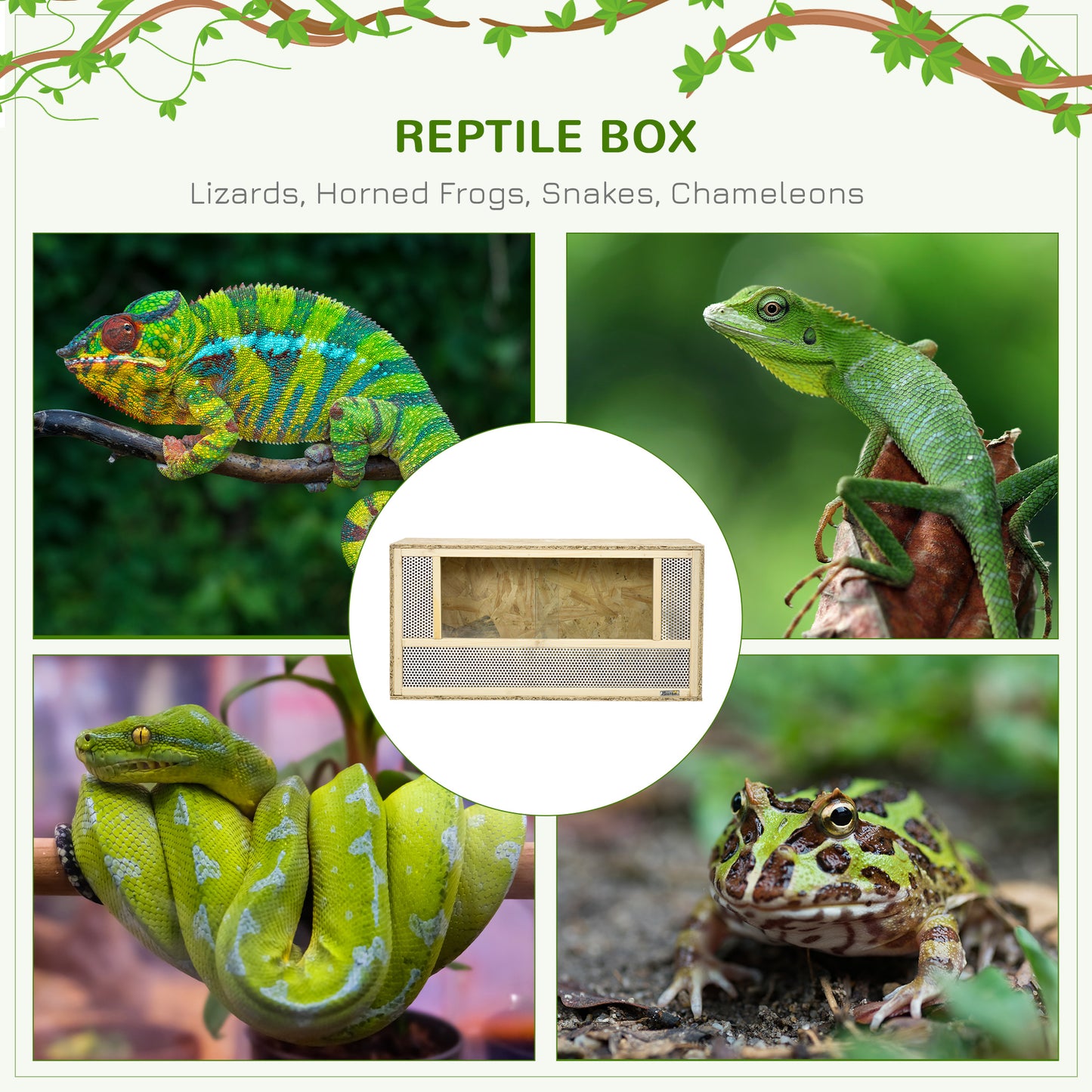 PawHut Wooden Reptile Terrarium with Sliding Door for Chameleon, Lizard, Snake, Frog, Turtle, 31.5" x 15.7" x 15.7"