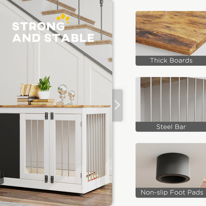 PawHut 39" Dog Crate Furniture Side Table for Large Dogs with Three Doors, Blackboard & Non-Slip Foot Pads, White