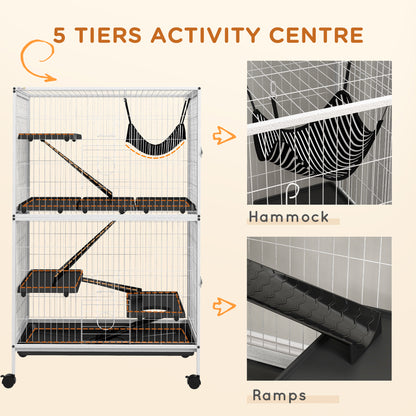 PawHut 50" H Rolling Small Animal Cage with Hammock, Ferret Cage, Chinchilla Cage, Pet Habitat, wIth 4 Doors, Removable Tray