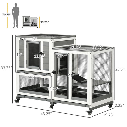 PawHut Three Story Wooden Rabbit Cage Bunny Hutch, Gray