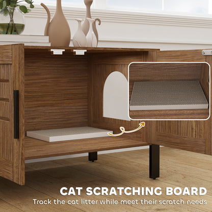 PawHut Cat Litter Box Enclosure w/ Scratching Board – Dark Brown (31.5")