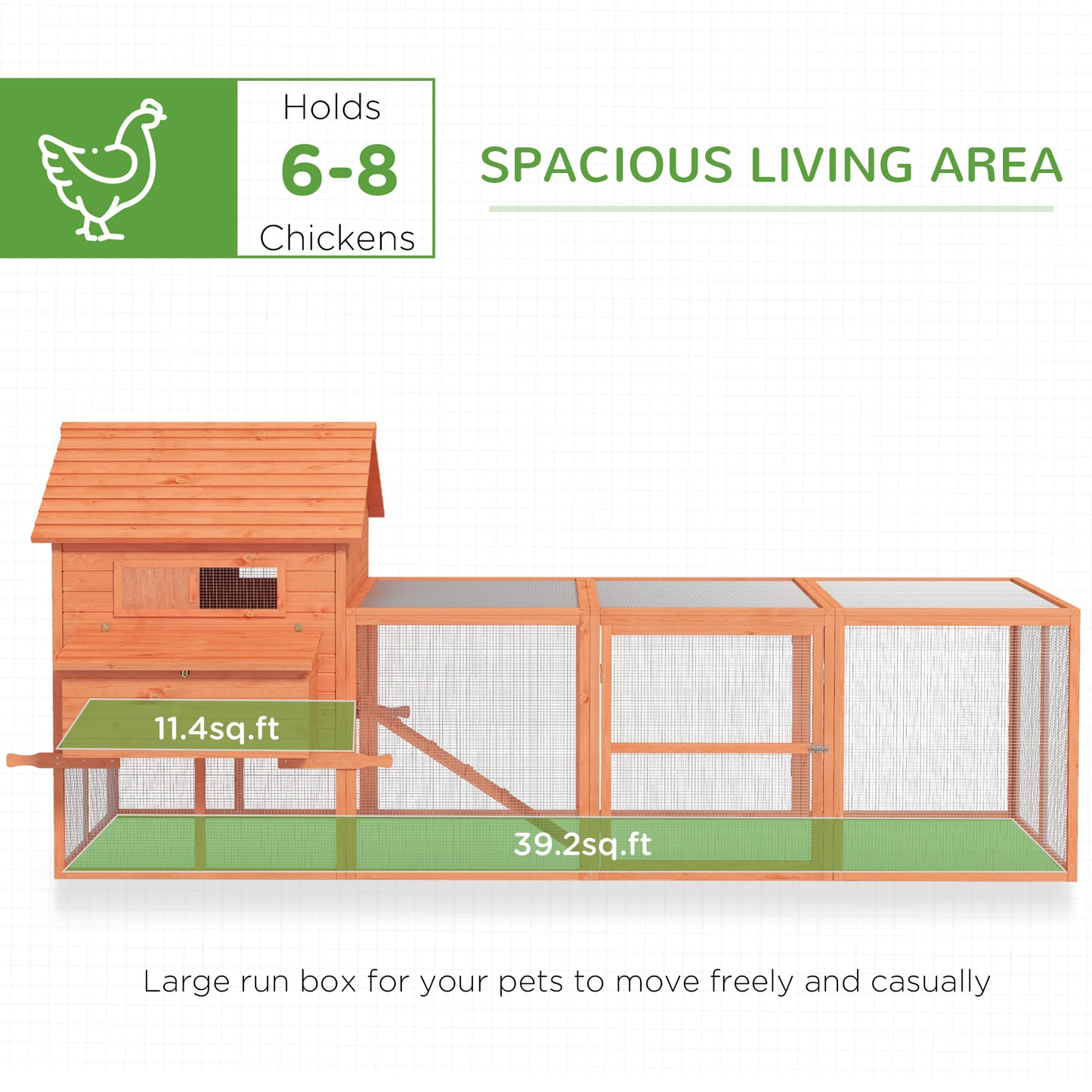 PawHut 145" Wooden Chicken Coop with Run & Inner Hen House Space