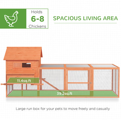 PawHut 145" Wooden Chicken Coop with Run & Inner Hen House Space