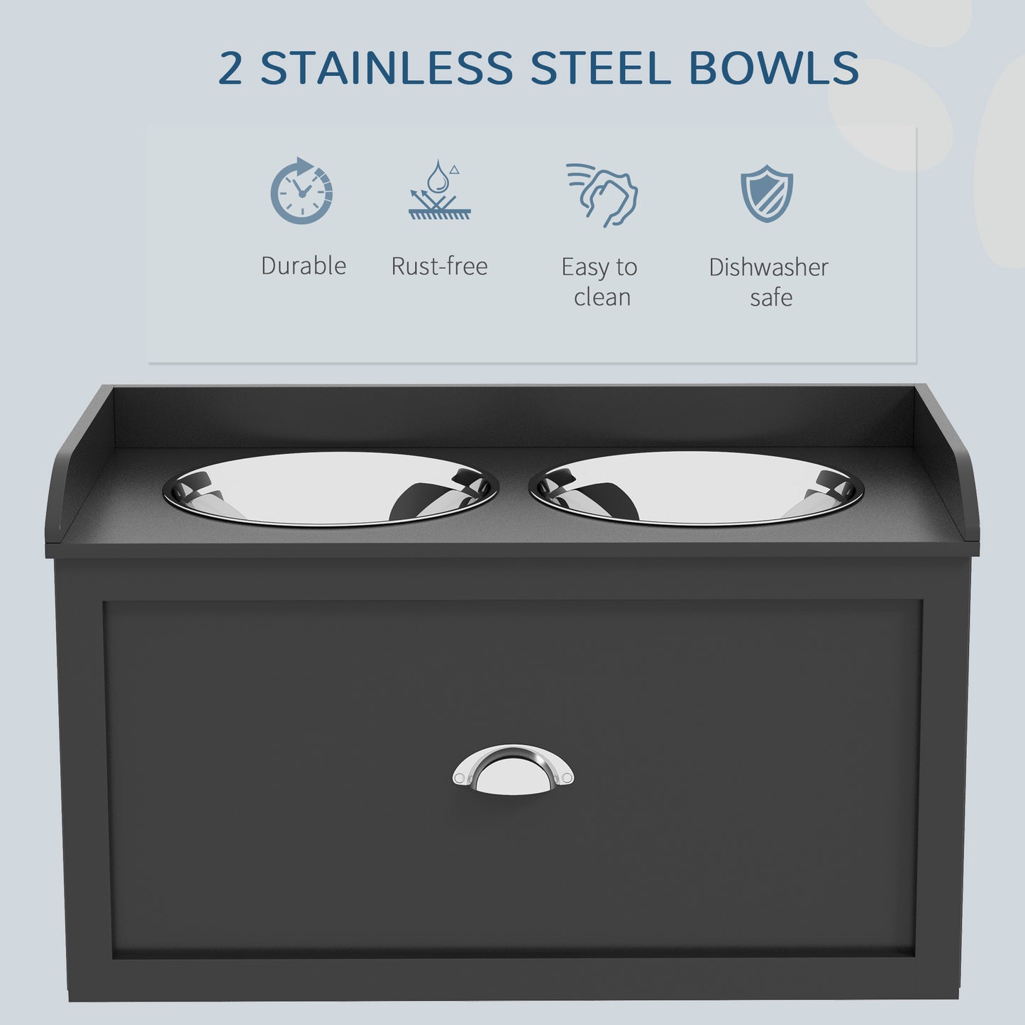 PawHut Pet Feeding Station Pet Dish Bowl Set with Storage, 2 Elevated Dog Bowls for Large Sized Dogs, Black