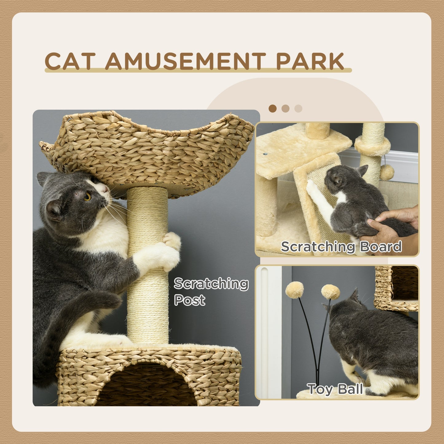 PawHut Cat Tree for Indoor Cats w/ Scratching Posts, Condo Cat Tower, Beige