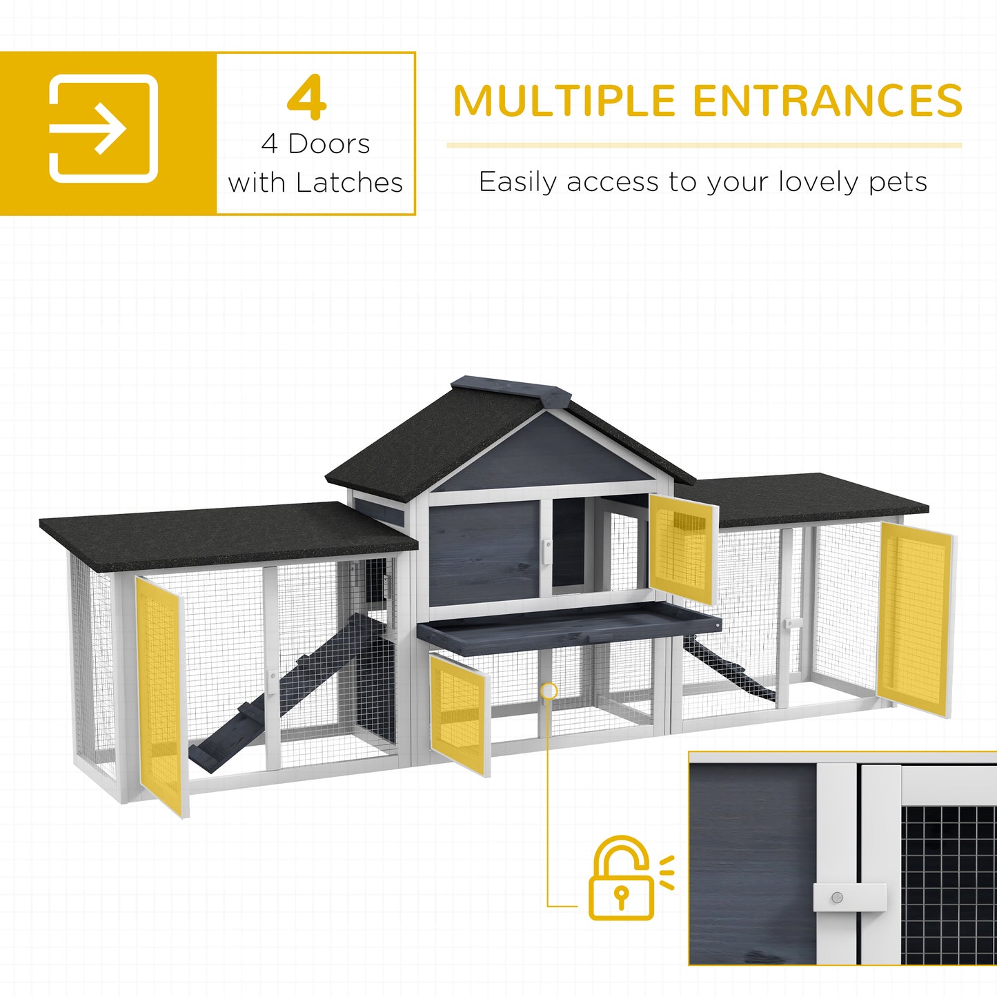 PawHut Outdoor Rabbit House 83" 2 Story Deluxe XL Wooden Rabbit Hutch, Big Bunny Cage w/ Ladder and Run, Dark Gray