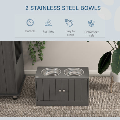 PawHut Elevated Dog Bowls with Storage Cabinet Containing Large 44L Capacity, Gray