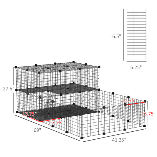 PawHut Pet Playpen with Door, Metal Mesh Cage with Mallet, Black