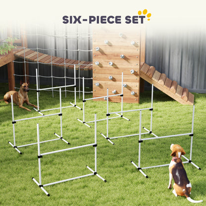 PawHut 6 Piece Dog Agility Set with Adjustable Height Jump Bars, Carry Bag, Displacing Top Bar, White