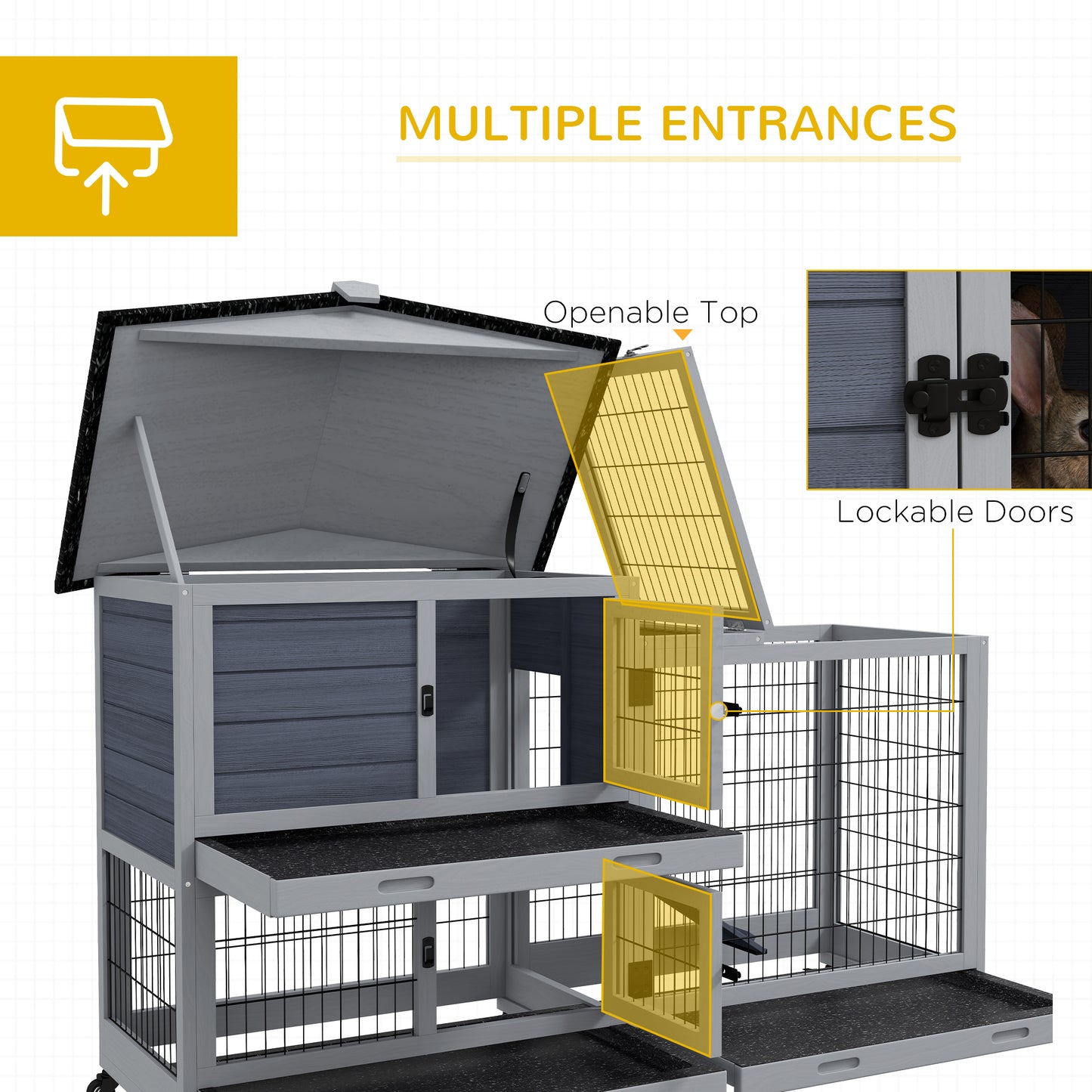 PawHut Outdoor 2-Tier Hutch with Openable Roof & Easy-Clean Trays