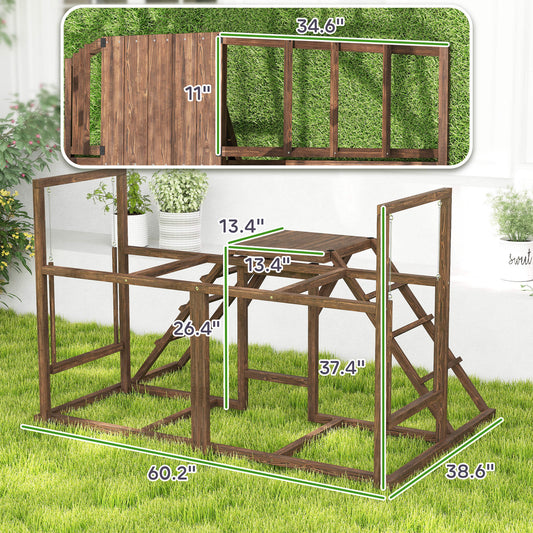 PawHut Chicken Activity Play Set with Multiple Chicken Perches, Swing, Ladder, Platform for 3-4 Chickens, Coffee