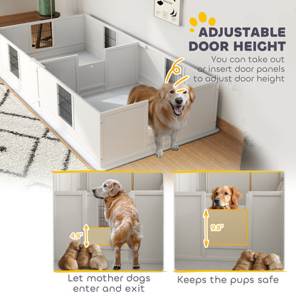 PawHut Two Rooms Design Dog Whelping Box with Washable Pee Pad, Adjustable Door, for Large Breed Dogs, 96" x 47" x 19"