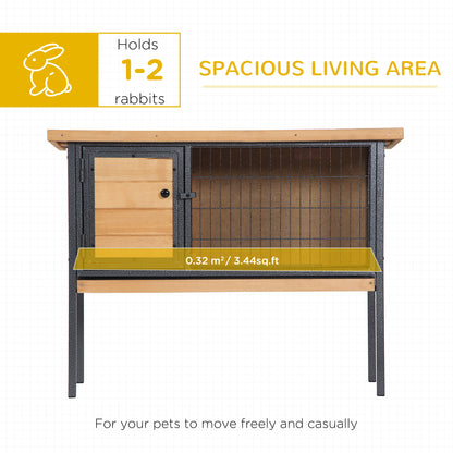 PawHut Rabbit Hutch Elevated Bunny Cage Small Animal Habitat with Metal Frame, No Leak Tray, Metal Wire Pan, Openable Water-Resistant Asphalt Roof for Rabbits, Chickens, Ducks, Indoor/Outdoor Natural