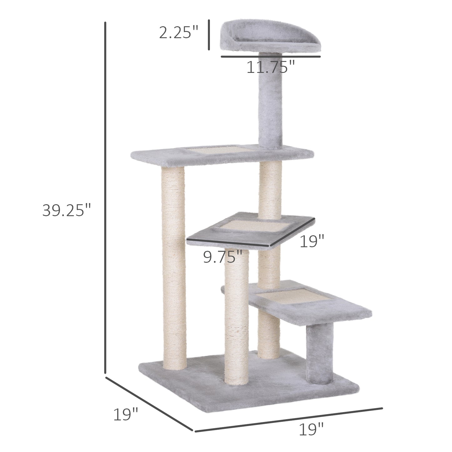 PawHut 40" 5-Level Revolving Stair Cat Tree Scratcher Climbing Activity Tower with Play Center and Resting Perch - Gray