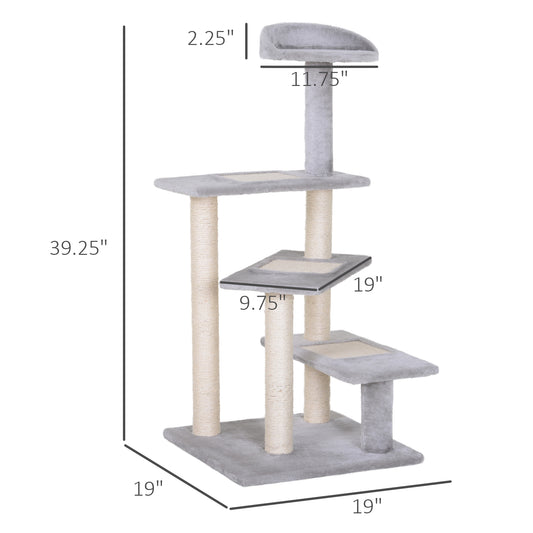 PawHut 40" 5-Level Revolving Stair Cat Tree Scratcher Climbing Activity Tower with Play Center and Resting Perch - Gray