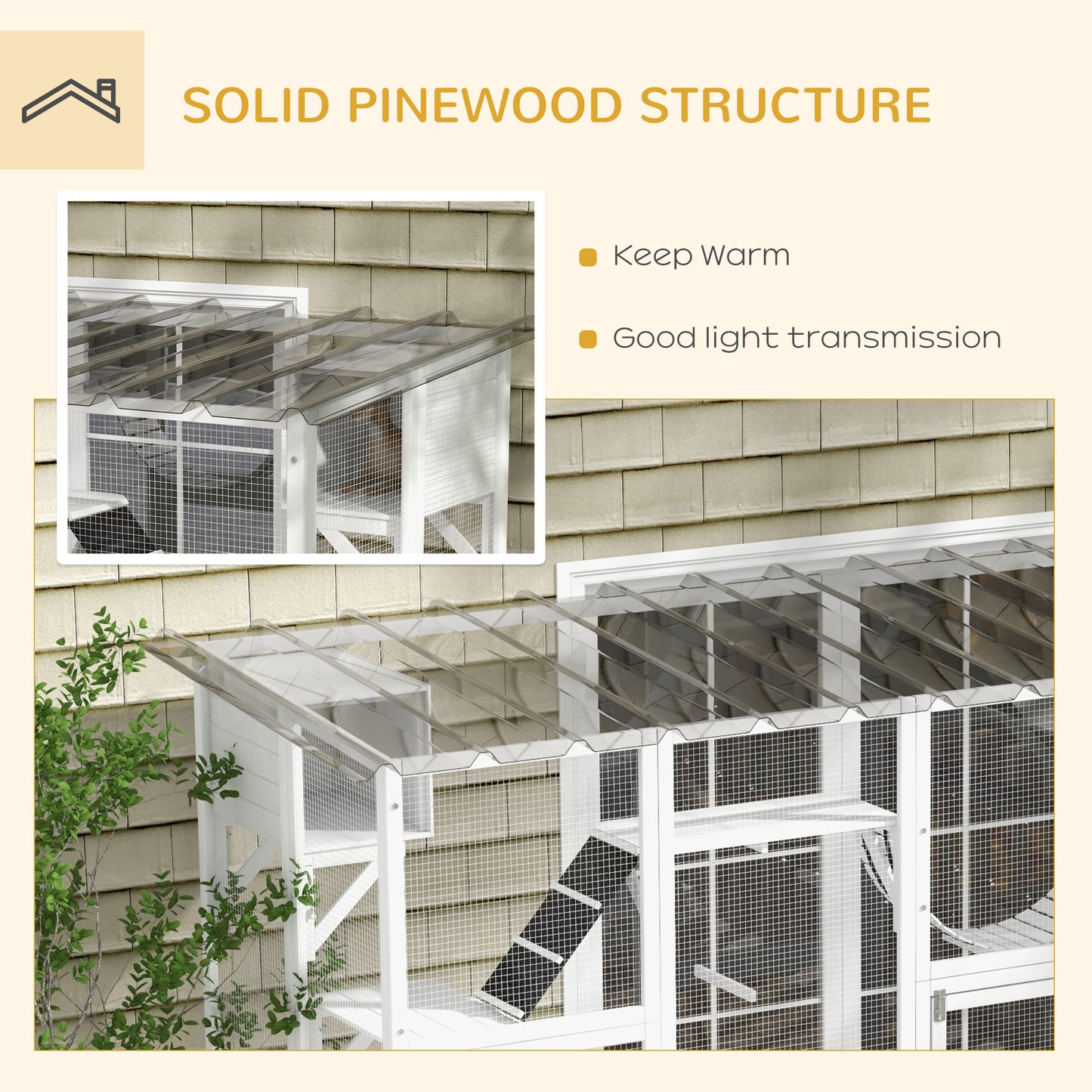 PawHut Catio Playground Cat Window Box Outside Enclosure for Multiple Cats w/ Shelves & Bridges, White