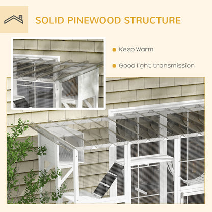 PawHut Catio Playground Cat Window Box Outside Enclosure for Multiple Cats w/ Shelves & Bridges, White