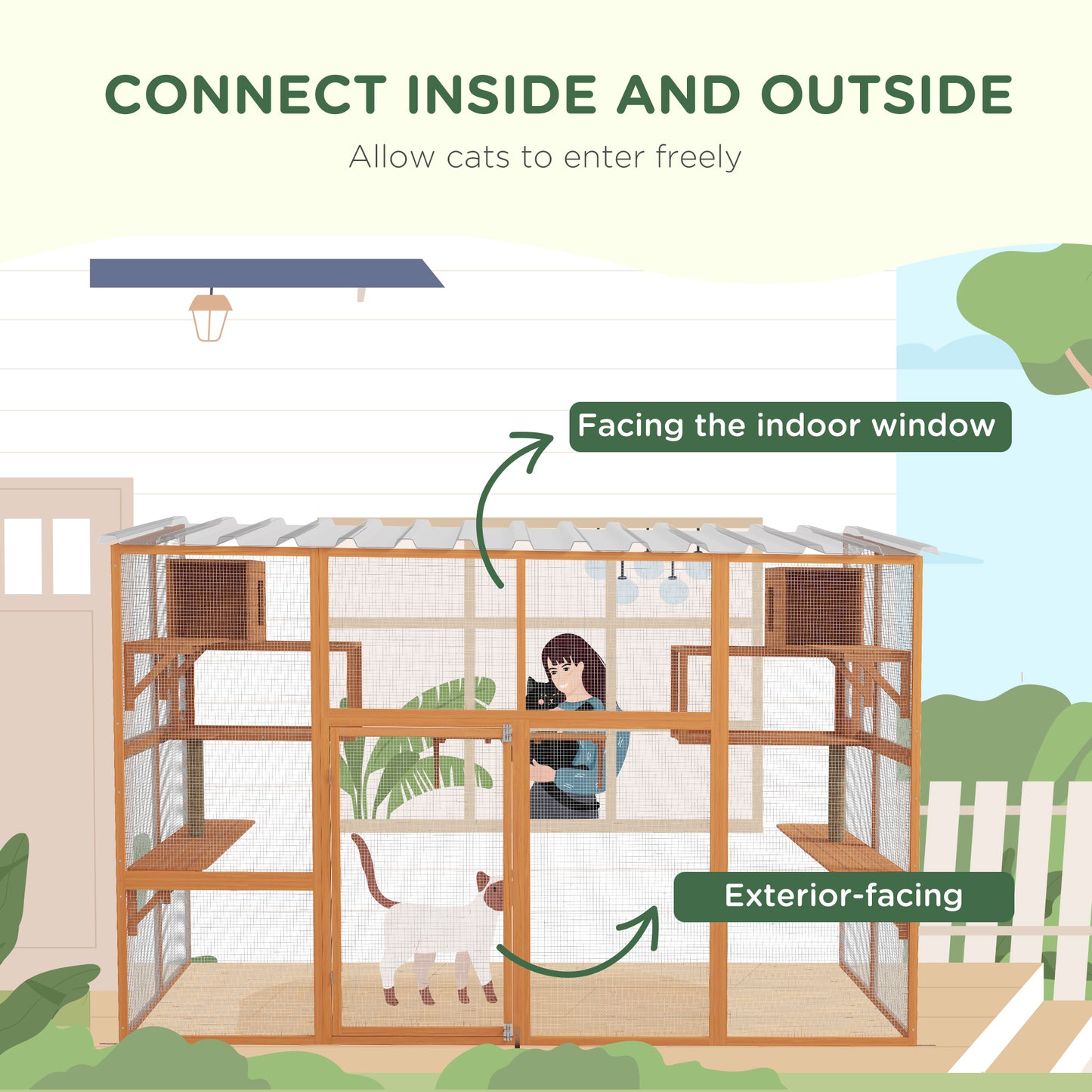 PawHut Catio, Playground Cat Window Box Outside Enclosure W/ Scratching Post