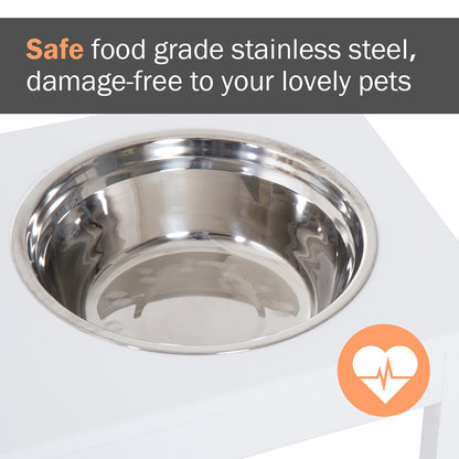 PawHut 23" Wooden Heavy Duty Dog Food Bowls Pet Elevated Feeding Station -White
