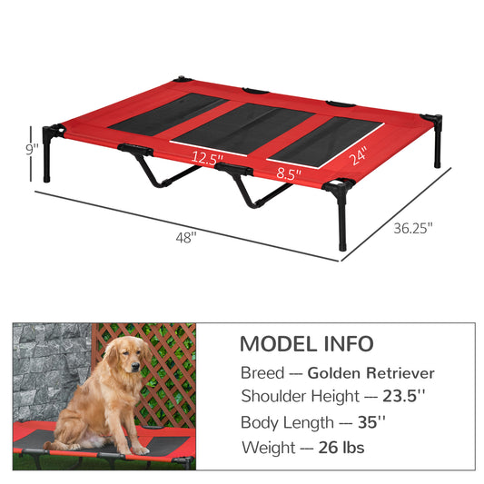 PawHut XL Elevated Dog Bed, Outdoor Raised Dog Bed, Portable Pet Cot w/Carry Bag Metal Frame Breathable Mesh Indoor and Outdoor Red