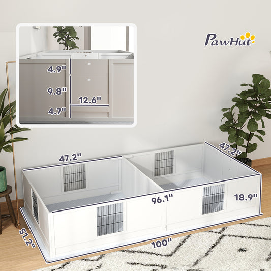 PawHut Two Rooms Design Dog Whelping Box with Washable Pee Pad, Adjustable Door, for Large Breed Dogs, 96" x 47" x 19"
