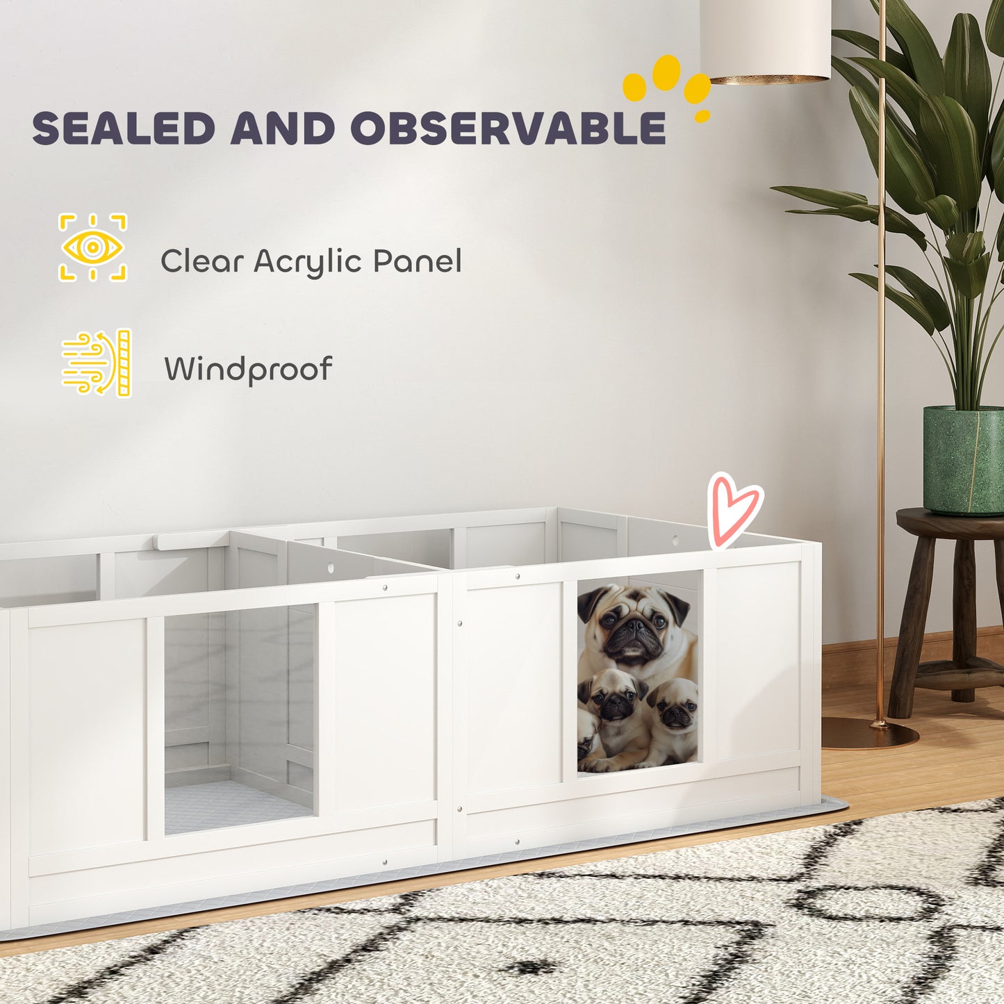 PawHut Double Room Design Whelping Box for Dogs with Whelping Pad, Clear Panels, Adjustable Entrance, for Small Dogs