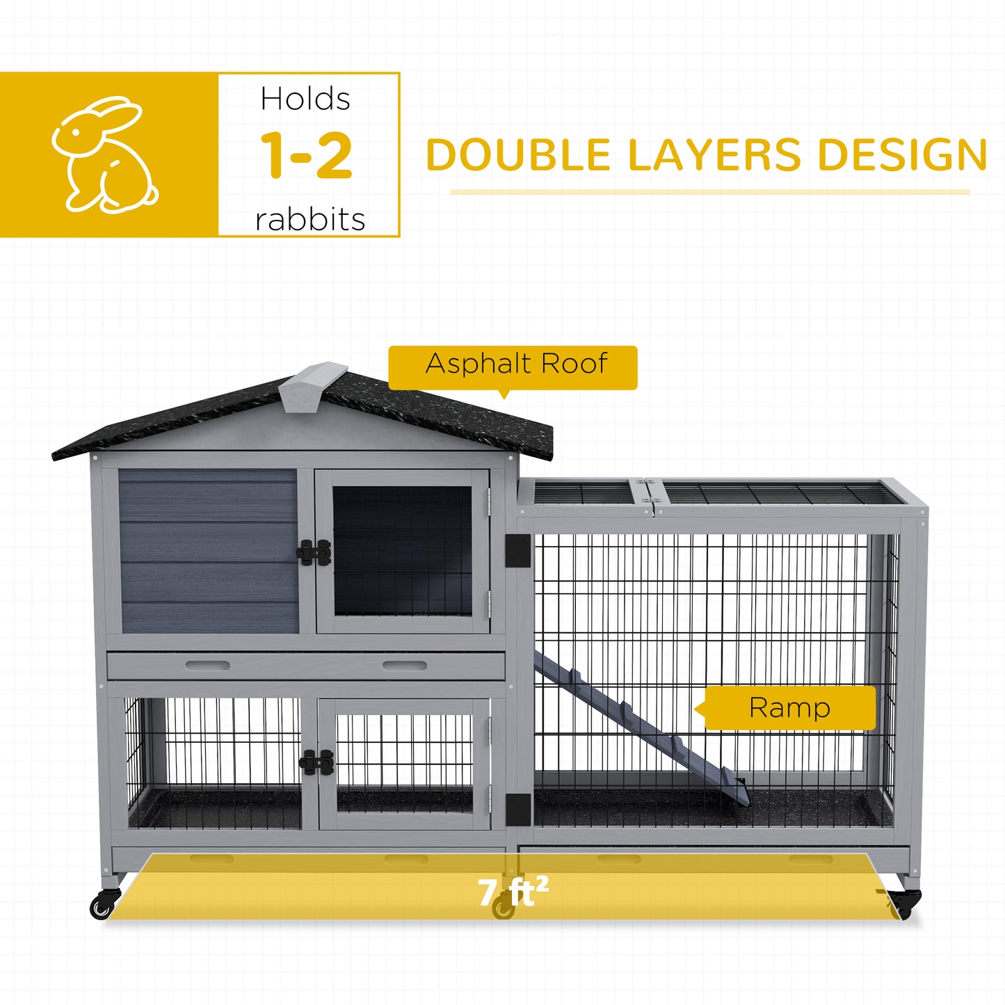 PawHut Outdoor 2-Tier Hutch with Openable Roof & Easy-Clean Trays