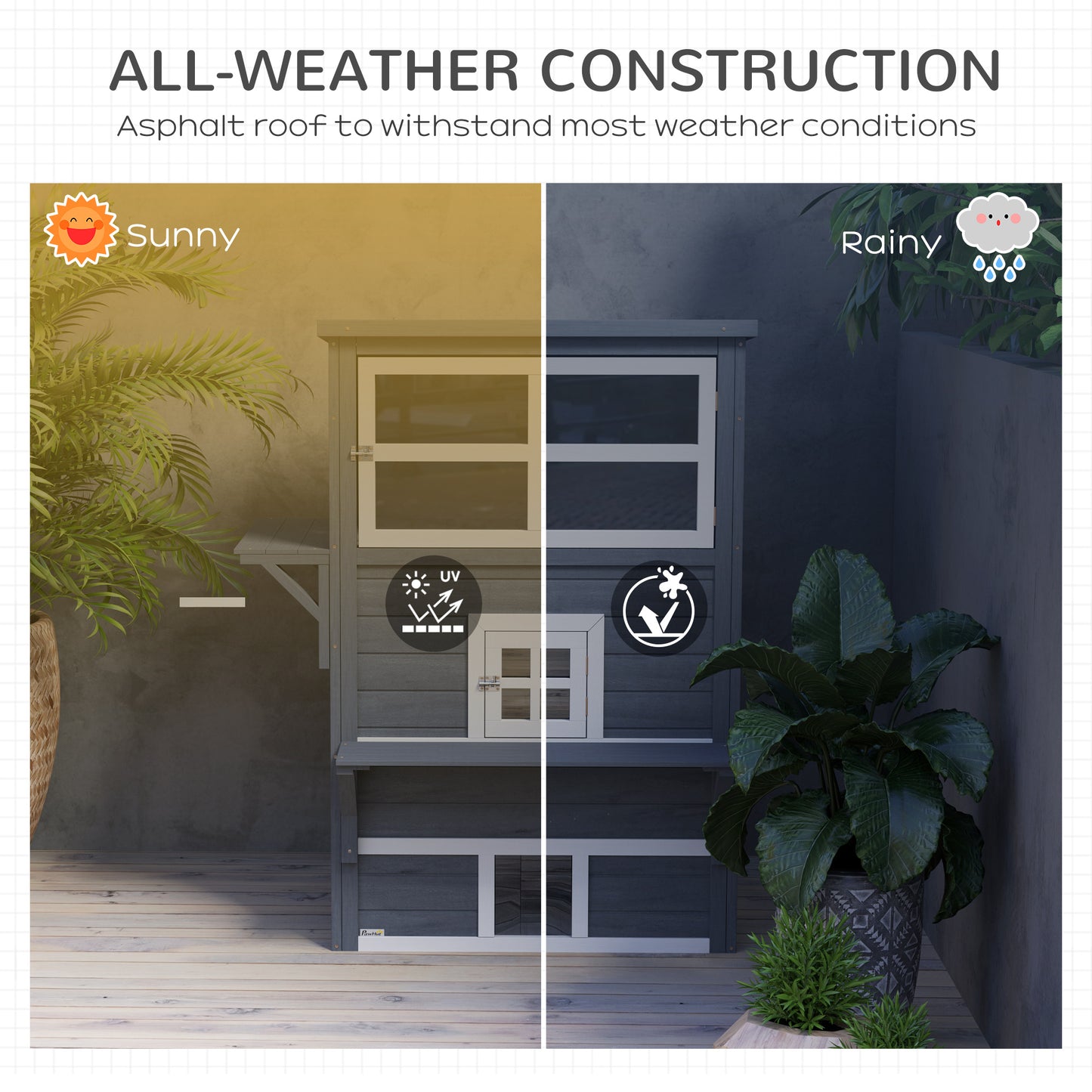 PawHut Cat House, Outdoor 3-Tier Kitty Shelter, Weather Resistant, w/ Escape Door
