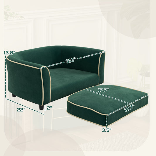 PawHut Pet Couch, Dog Bed for Small and Medium Dogs with Soft Cushion, Washable and Removable Cover, Dark Green