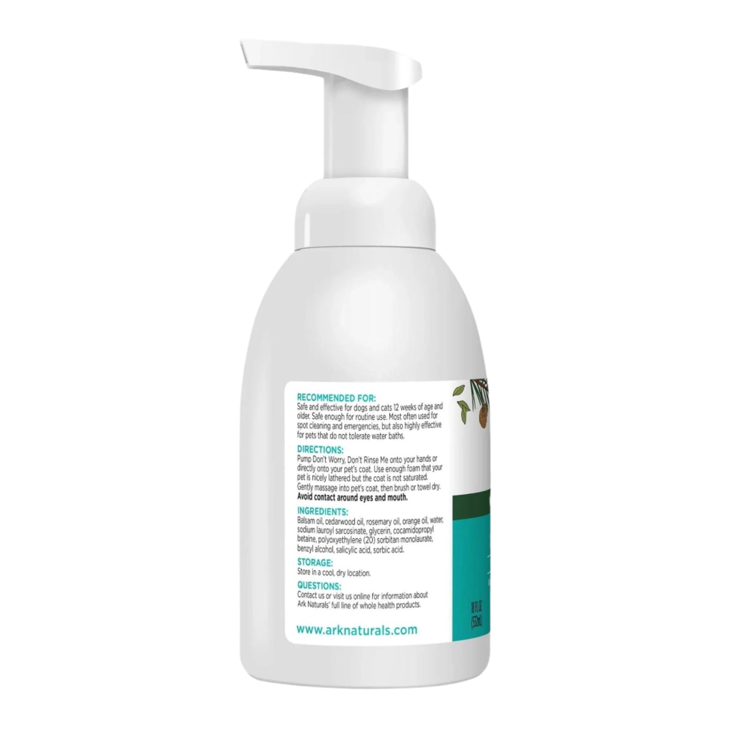 Ark Naturals DonT Worry DonT Rinse Me Waterless Dog And Cat Shampoo, 18oz. Bottle