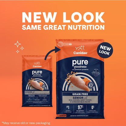CANIDAE PURE Goodness Grain-Free LID Dry Senior Dog Food Chicken, Sweet Potato & Garbanzo Bean 22lb