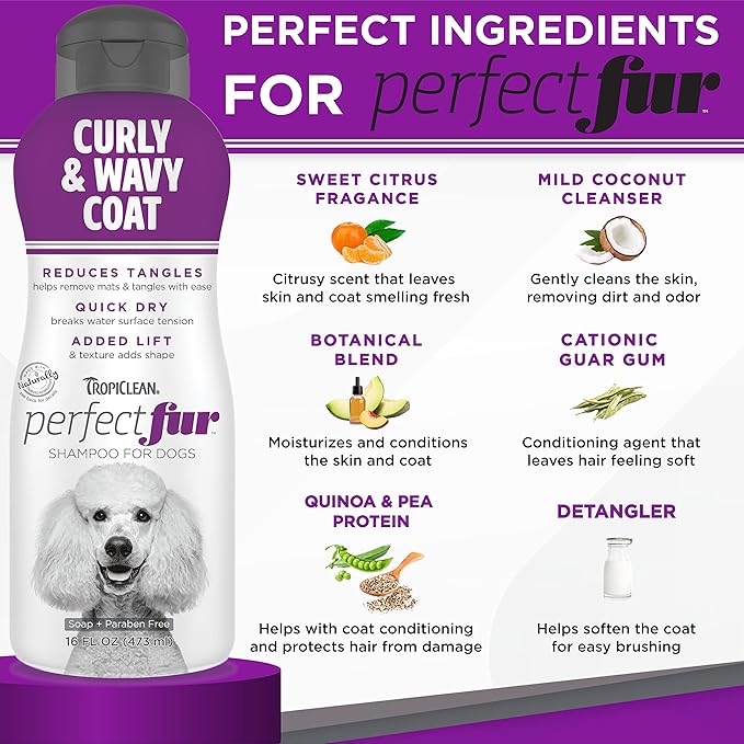 TropiClean PerfectFur Curly & Wavy Coat Shampoo for Dogs 1ea/16 oz