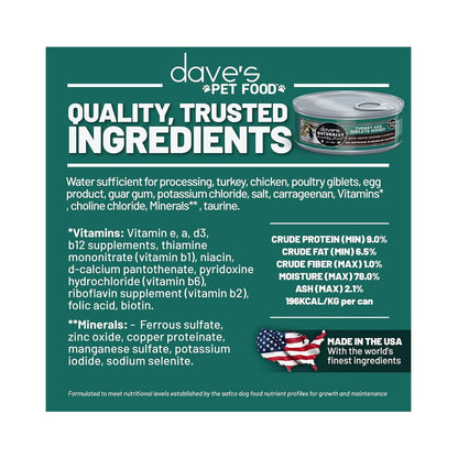 Daves Naturally Healthy Cat Food; Turkey and Giblets Dinner 5.5oz. (Case of 24)